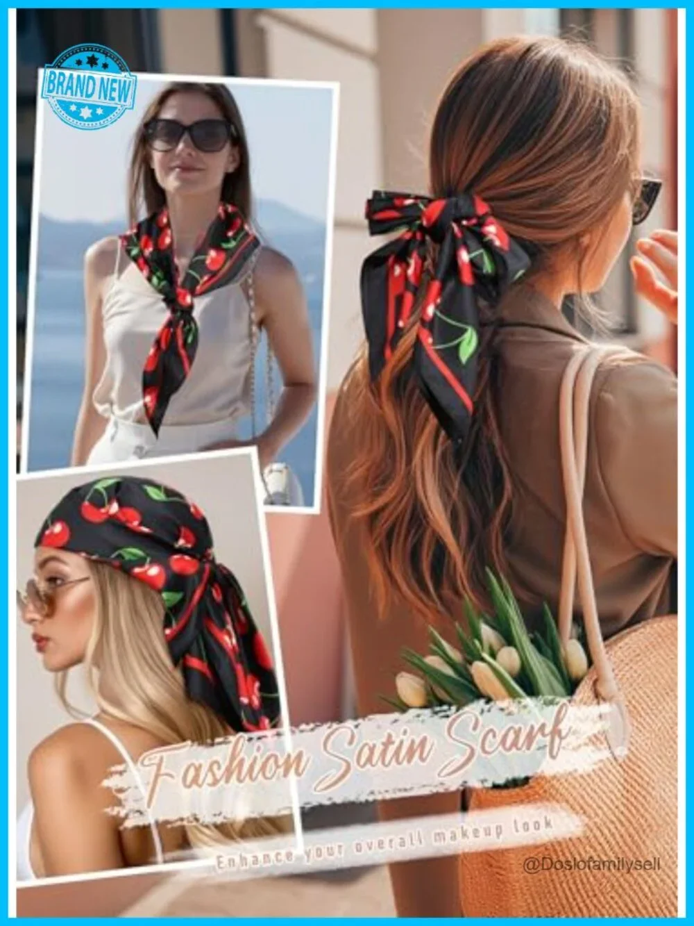Women's Silk Feeling Satin Head Scarf Bandana for Hair Wrapping & Neck Tie